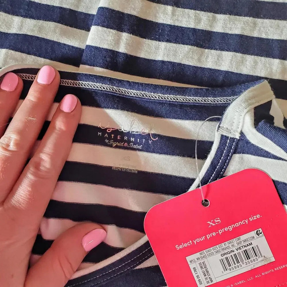 NWT Isabel Maternity Women’s Size XS Short Sleeve Tie-Waist Dress Navy and White - Picture 3 of 15